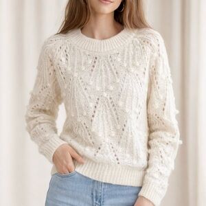 Second Female Mohair Wool Ivory Lace Crewneck Longsleeve Sweater S 36